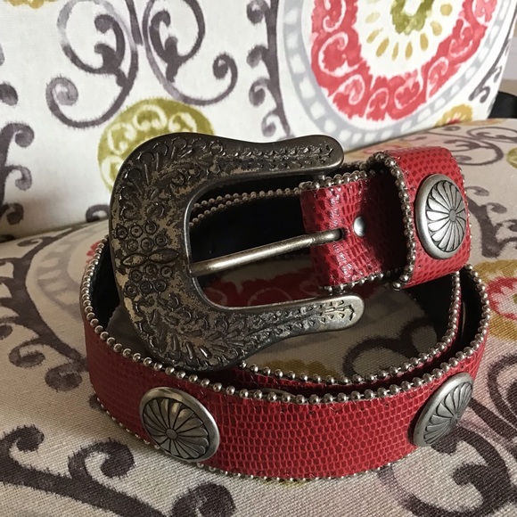 Accessories - Red leather & silver western style belt